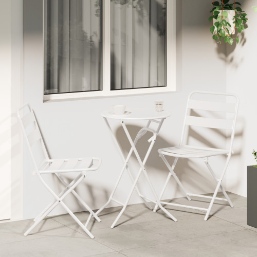 vidaXL Trädgårds Bistro Set 3 pcs Vit Stål - Utemöbelgrupper