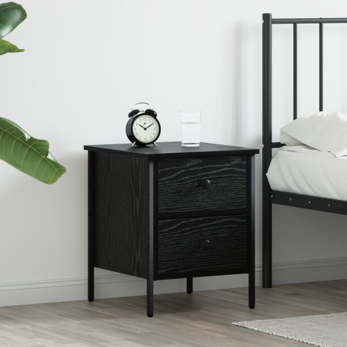 vidaXL Sängbord Svart ek 40 x 42 x 50 cm Konstruktionsträ och metall