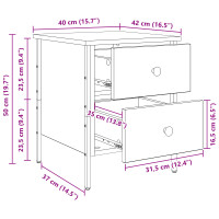 Produktbild för Sängbord Svart ek 40 x 42 x 50 cm Konstruktionsträ och metall
