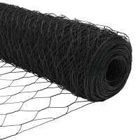 Produktbild för Sexkantigt staket med stolpe 25 x 1,4 m PVC-belagda stål Grå