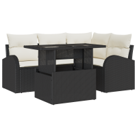 Produktbild för Trädgårdsoffset med kudde med lagring 5 pcs Svart Poly rattan