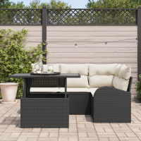 Produktbild för Trädgårdsoffset med kudde med lagring 5 pcs Svart Poly rattan