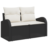 Produktbild för Trädgårdsoffset med kudde med lagring 5 pcs Svart Poly rattan