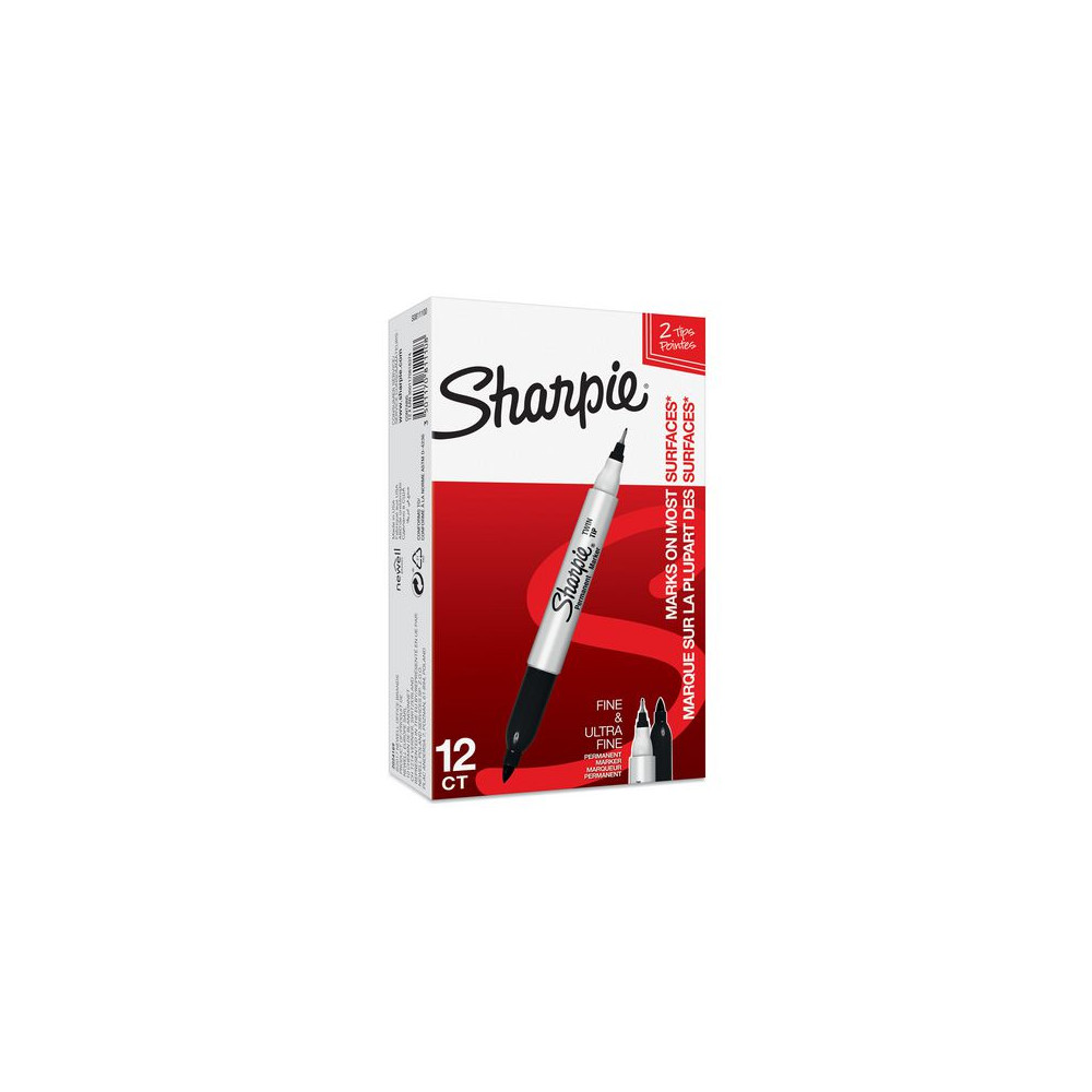 Produktbild för Märkpenna SHARPIE Twin Tip svart 12/fp