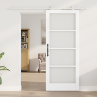 Produktbild för Skjutdörr ORKDAL Vit 83 x 202 cm Massivt tallträ och glas