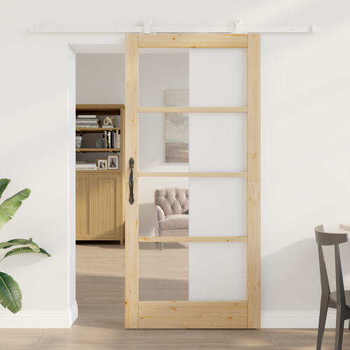 vidaXL Skjutdörr ORKDAL Naturfärg 93 x 202 cm Massivt tallträ och glas