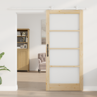 Produktbild för Skjutdörr ORKDAL Naturfärg 93 x 202 cm Massivt tallträ och glas