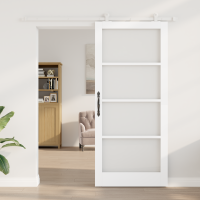 Produktbild för Skjutdörr ORKDAL Vit 93 x 211 cm Massivt tallträ och glas