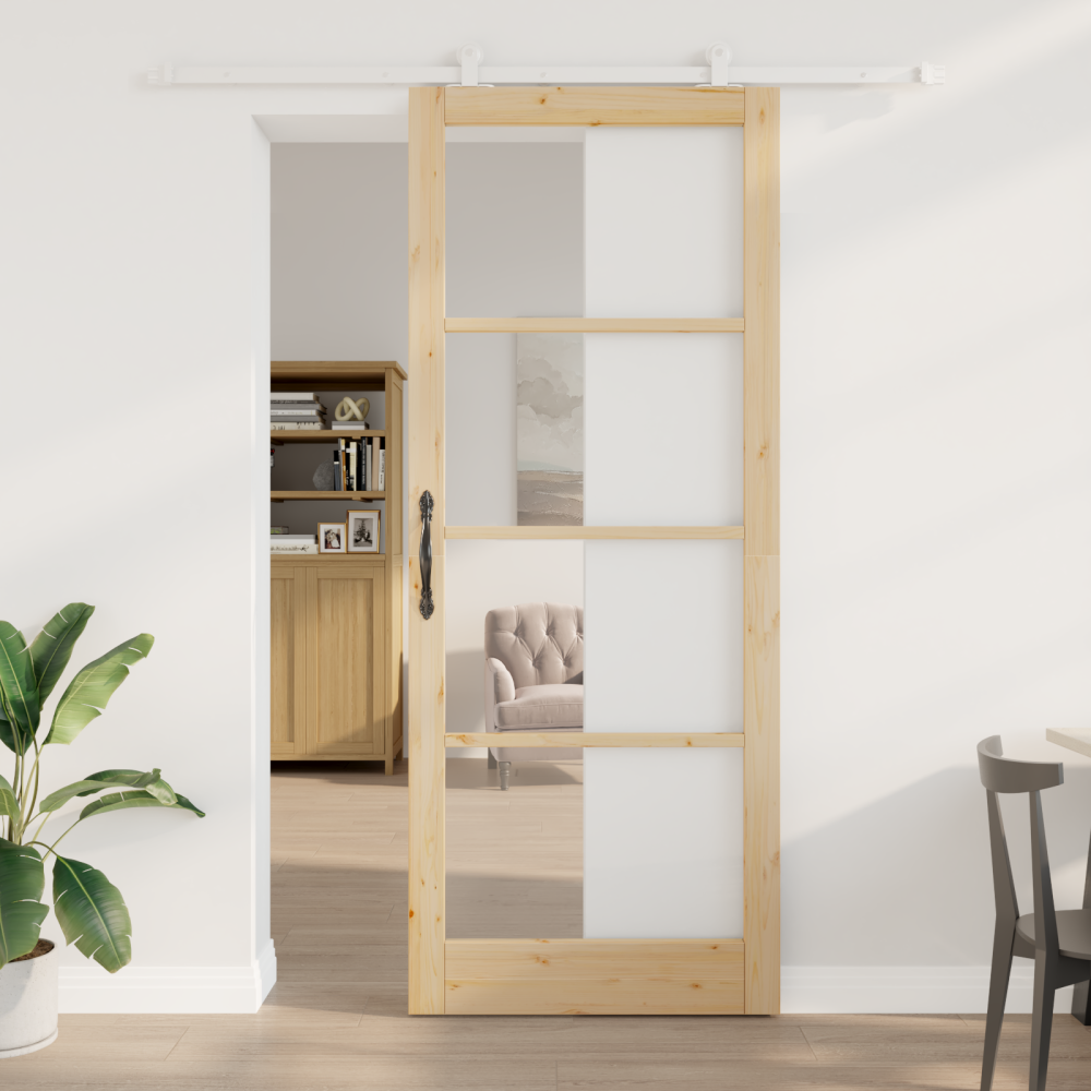 Produktbild för Skjutdörr ORKDAL Naturfärg 93 x 232 cm Massivt tallträ och glas
