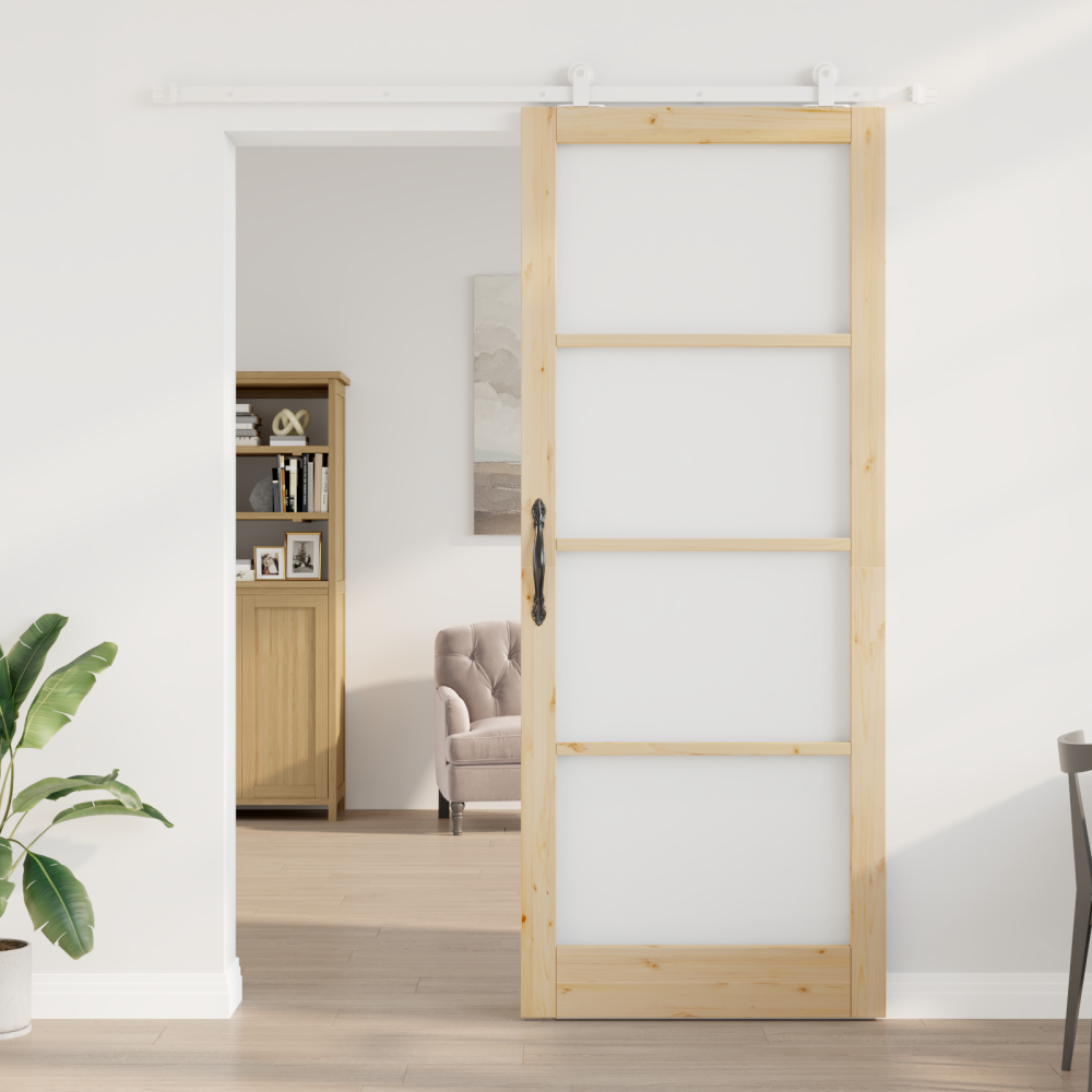 Produktbild för Skjutdörr ORKDAL Naturfärg 93 x 232 cm Massivt tallträ och glas