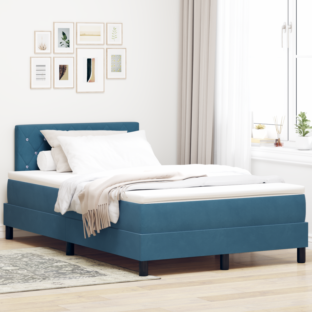 Produktbild för Bäddfjäder med madrass Mörkblå 120 x 200 cm Sammet