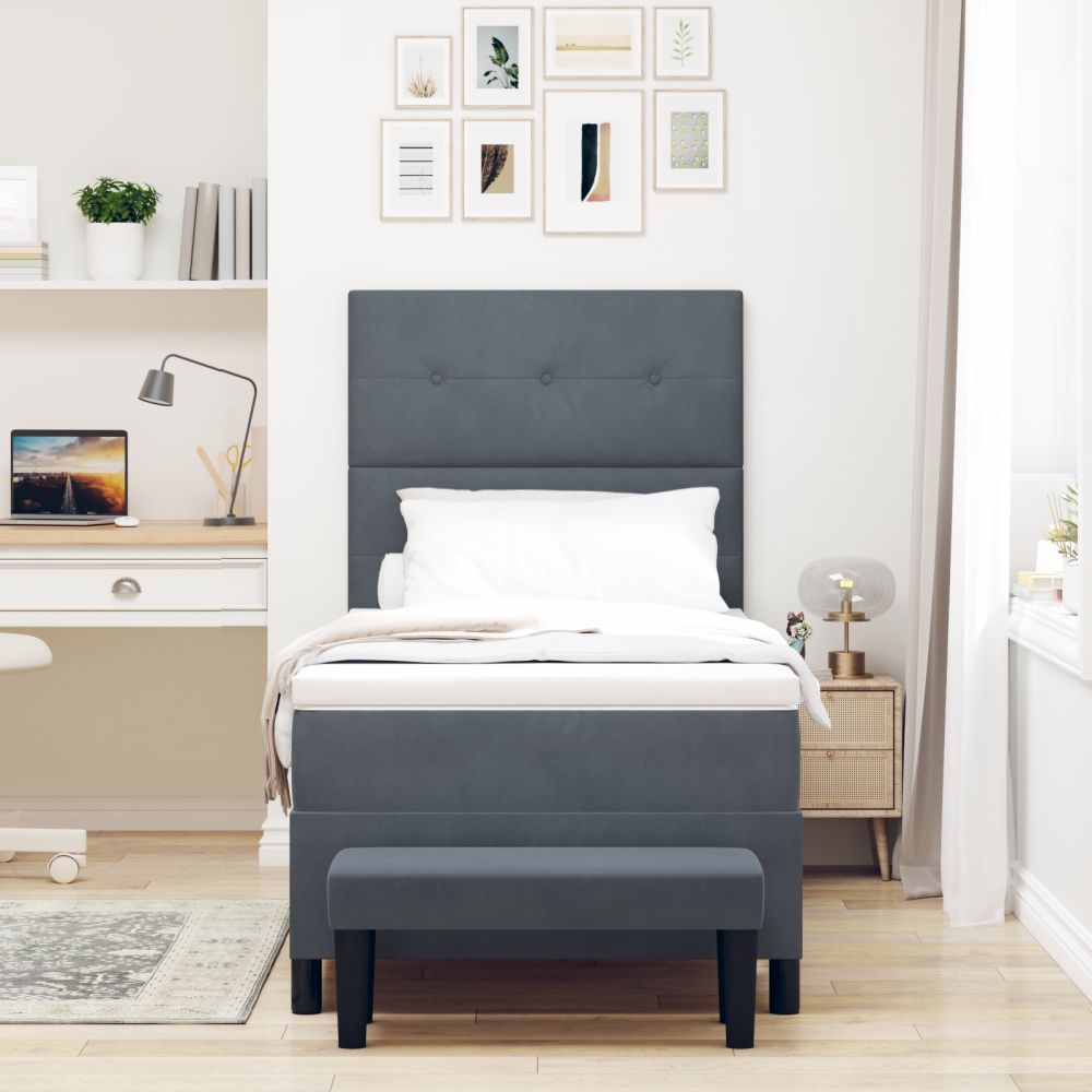 Produktbild för Bäddfjäder med huvudgavel Mörkgrå 200 x 80 cm Sammet