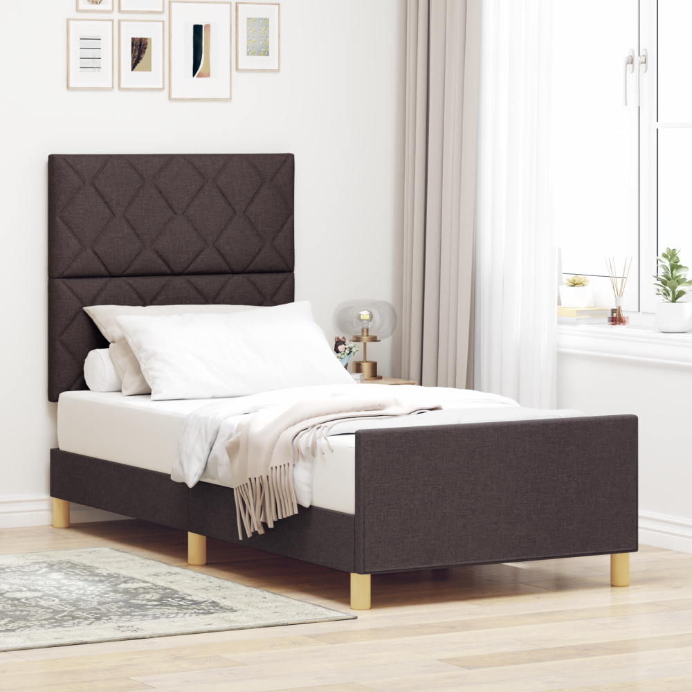 Produktbild för Sängram med huvudgavel Mörkbrun 100 x 200 cm tyg