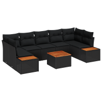 Produktbild för Trädgårdsoffset med kudde 8 pcs Svart Poly rattan