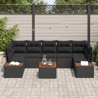 Produktbild för Trädgårdsoffset med kudde 8 pcs Svart Poly rattan