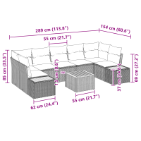 Produktbild för Trädgårdsoffset med kudde 8 pcs Svart Poly rattan