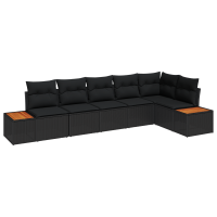 Produktbild för Trädgårdsoffset med kudde 6 pcs Svart Poly rattan