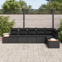 Produktbild för Trädgårdsoffset med kudde 6 pcs Svart Poly rattan