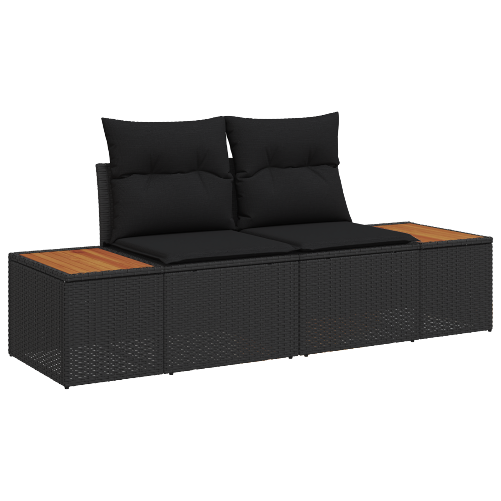 Produktbild för Trädgårdsoffset med kudde 6 pcs Svart Poly rattan