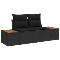 Produktbild för Trädgårdsoffset med kudde 6 pcs Svart Poly rattan