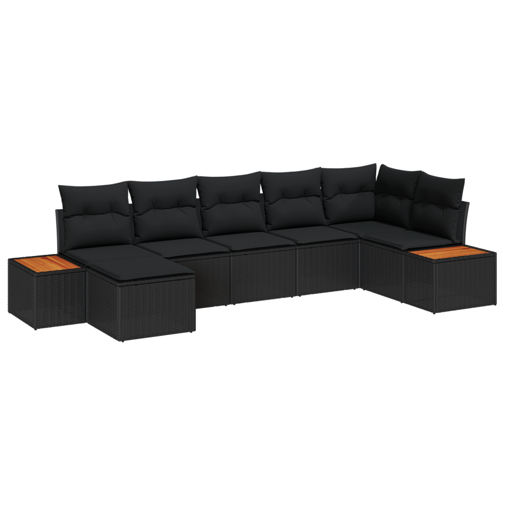 Produktbild för Trädgårdsoffset med kudde 7 pcs Svart Poly rattan