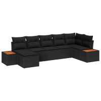 Produktbild för Trädgårdsoffset med kudde 7 pcs Svart Poly rattan