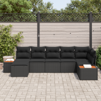 Produktbild för Trädgårdsoffset med kudde 7 pcs Svart Poly rattan