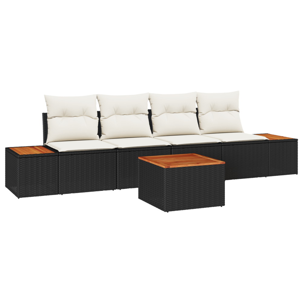 Produktbild för Trädgårdsoffset med kudde med lagring 5 pcs Svart Poly rattan