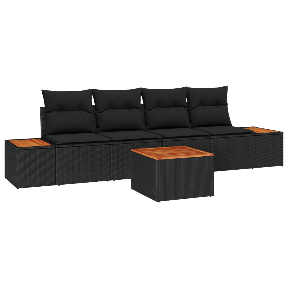 Produktbild för Trädgårdsoffset med kudde med lagring 5 pcs Svart Poly rattan