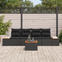 Produktbild för Trädgårdsoffset med kudde med lagring 5 pcs Svart Poly rattan