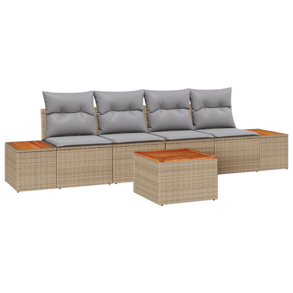Produktbild för Trädgårdsoffset med kudde med lagring 5 pcs Beige Poly rattan