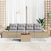 Produktbild för Trädgårdsoffset med kudde med lagring 5 pcs Beige Poly rattan