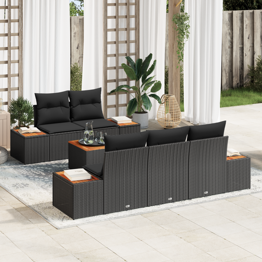Produktbild för Trädgårdsoffset med lagring 6 pcs Svart Poly rattan