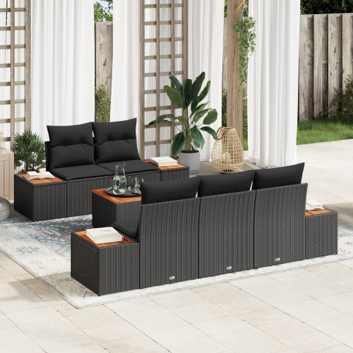 vidaXL Trädgårdsoffset med lagring 6 pcs Svart Poly rattan