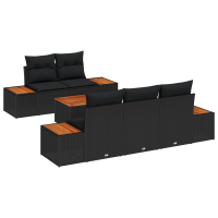 Produktbild för Trädgårdsoffset med lagring 6 pcs Svart Poly rattan