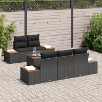 Produktbild för Trädgårdsoffset med lagring 6 pcs Svart Poly rattan