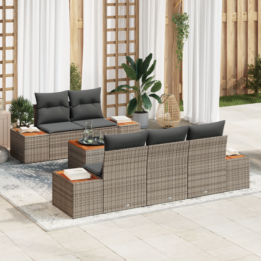 Produktbild för Trädgårdsoffset med lagring 6 pcs Grå Poly rattan