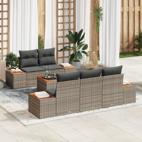 vidaXL Trädgårdsoffset med lagring 6 pcs Grå Poly rattan