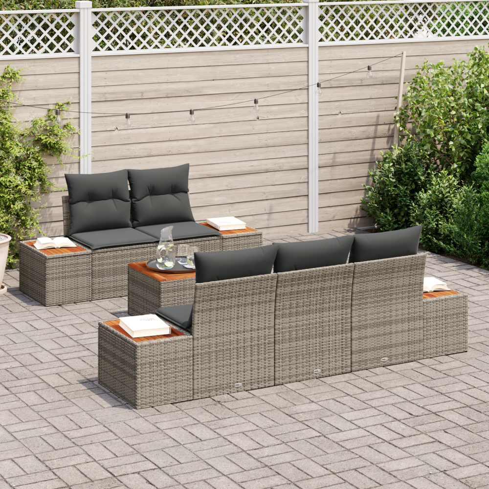 Produktbild för Trädgårdsoffset med lagring 6 pcs Grå Poly rattan