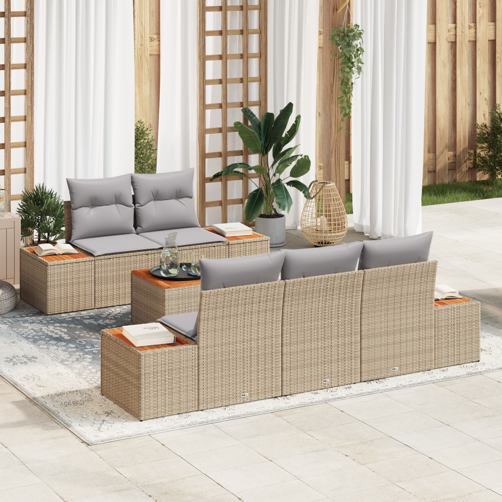 Produktbild för Trädgårdsoffset med kudde med lagring 6 pcs Beige Poly rattan