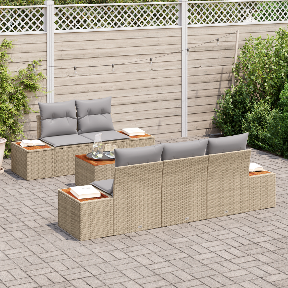 Produktbild för Trädgårdsoffset med kudde med lagring 6 pcs Beige Poly rattan