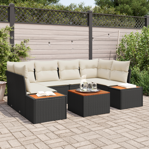 vidaXL Trädgårdsoffset med lagring 7 pcs Svart Poly rattan