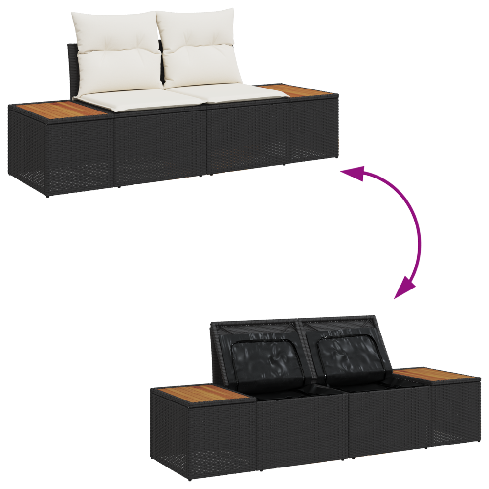 Produktbild för Trädgårdsoffset med lagring 7 pcs Svart Poly rattan