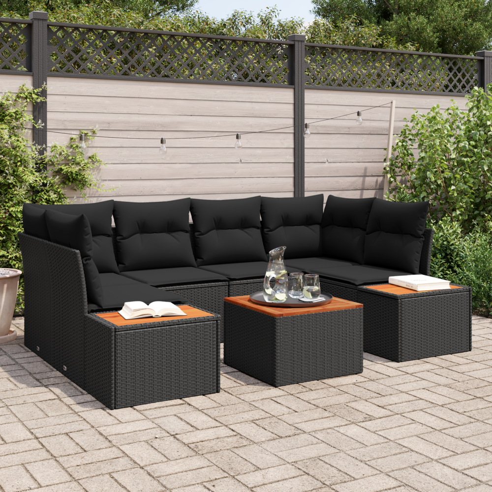 Produktbild för Trädgårdsoffset med kudde med lagring 6 pcs Svart Poly rattan