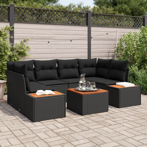 vidaXL Trädgårdsoffset med kudde med lagring 6 pcs Svart Poly rattan