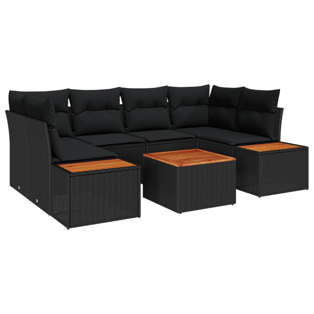 Produktbild för Trädgårdsoffset med kudde med lagring 6 pcs Svart Poly rattan