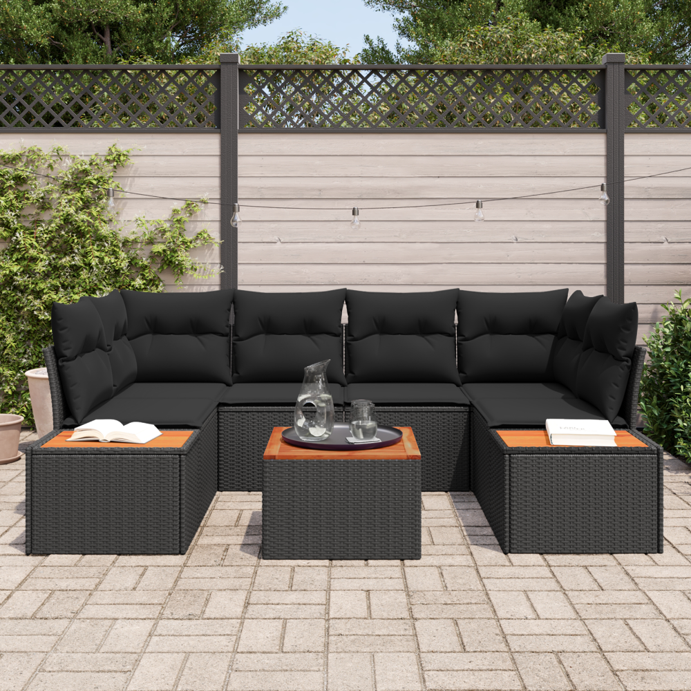 Produktbild för Trädgårdsoffset med kudde med lagring 6 pcs Svart Poly rattan