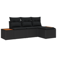 Produktbild för Trädgårdsoffset med kudde 4 pcs Svart Poly Rattan