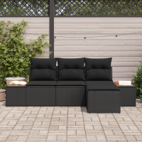 Produktbild för Trädgårdsoffset med kudde 4 pcs Svart Poly Rattan
