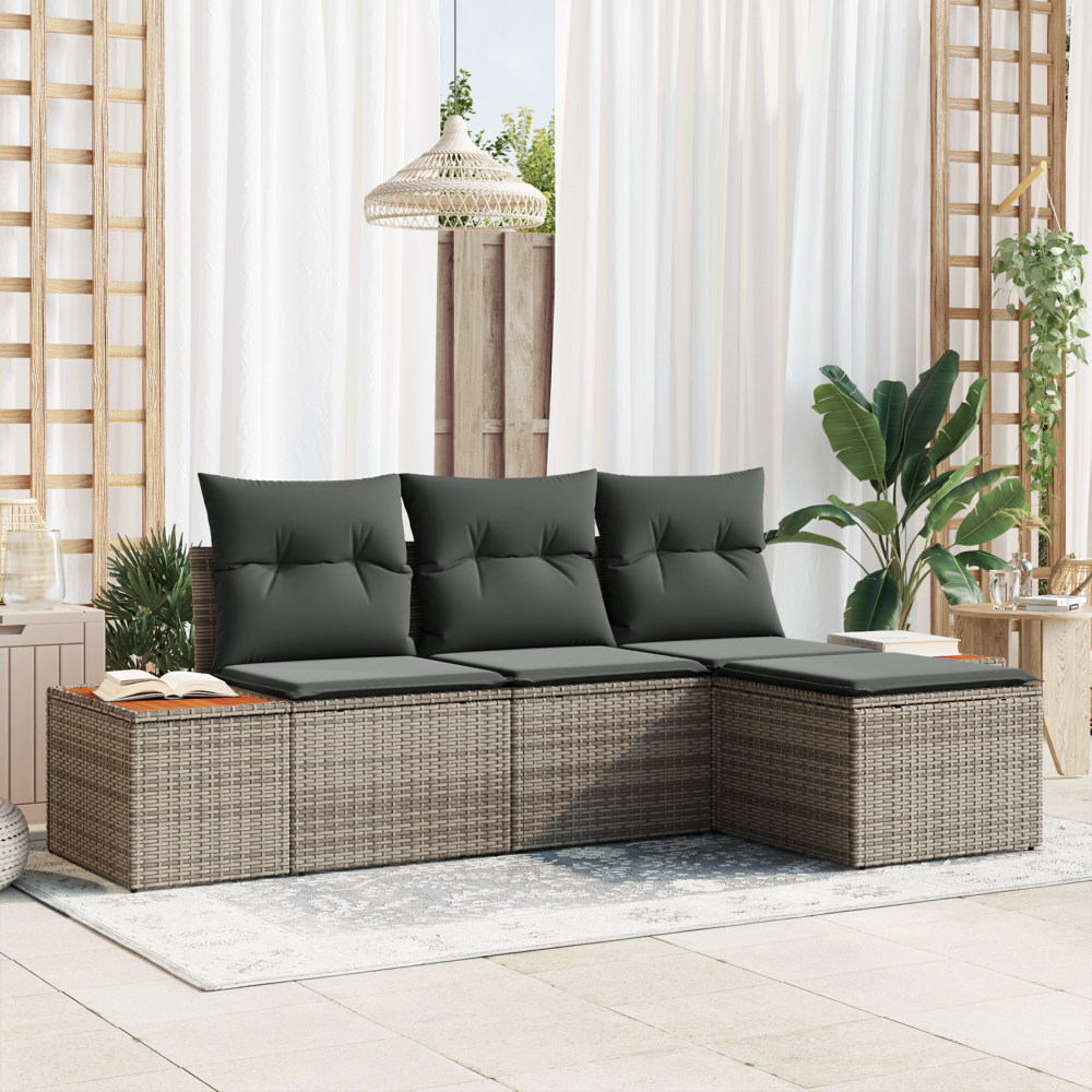 Produktbild för Trädgårdsoffset med kudde 4 pcs Grå Poly Rattan